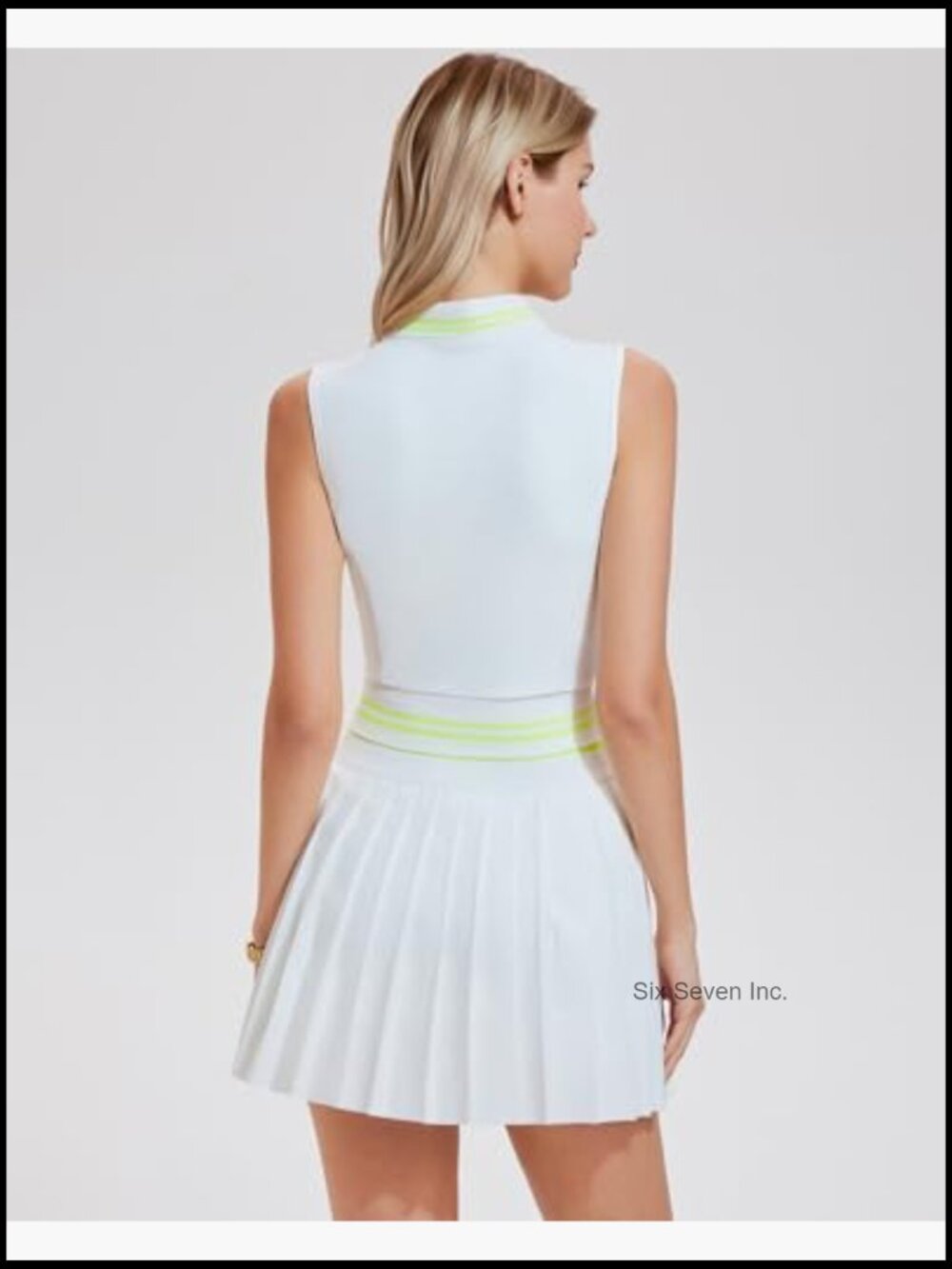 2 Piece Tennis Skirt Set Sleeveless Half Zip Polo Top High Waisted Pleated - Picture 2 of 6